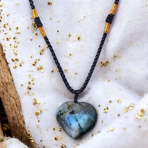 🆕️Labradorite Heart Pendant Necklace - Adjustable Genuine Gemstone Jewelry 💙